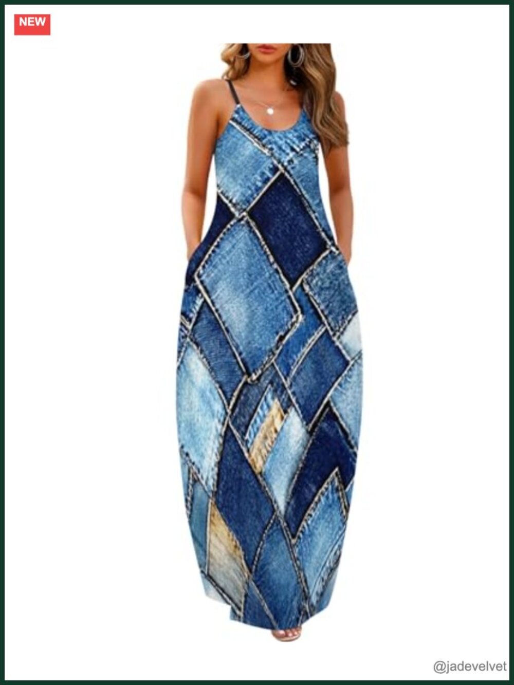 Maxi Dress with Pockets Adjustable Spaghetti Strap Loose Fit Plus Size Maternity
